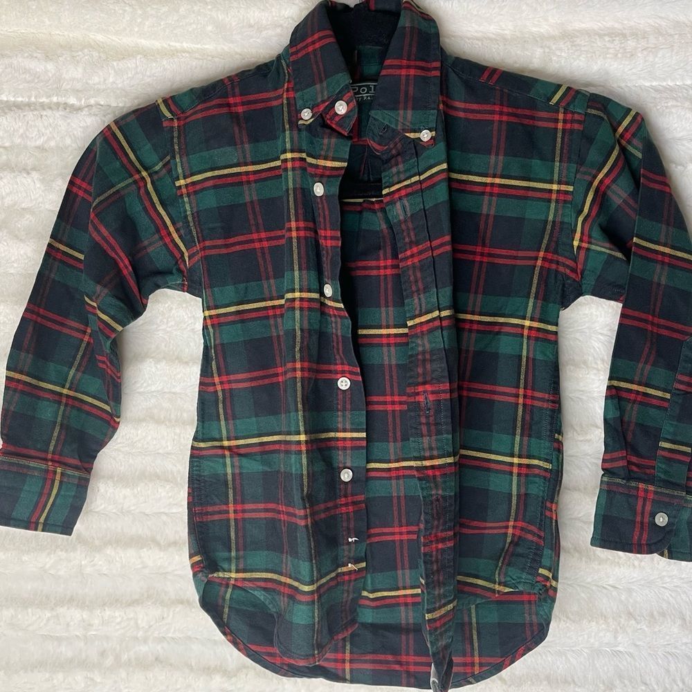 ✨ Polo by Ralph Lauren Boys flannel blue green red shirt Size 5 EUC